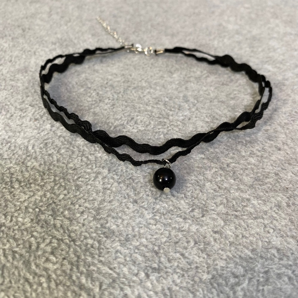 Choker Necklace Women Black Layered Wavy Ribbon Bead 90s Goth Grunge Alt New